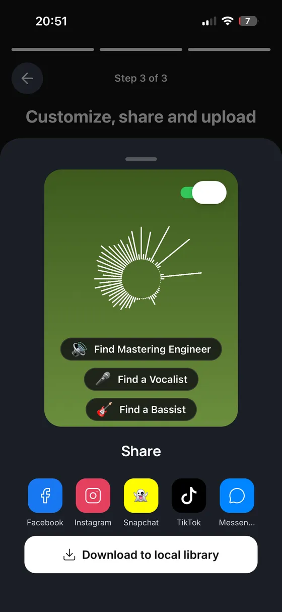 Muselink collaboration screen for starting a collab with music creators worldwide
