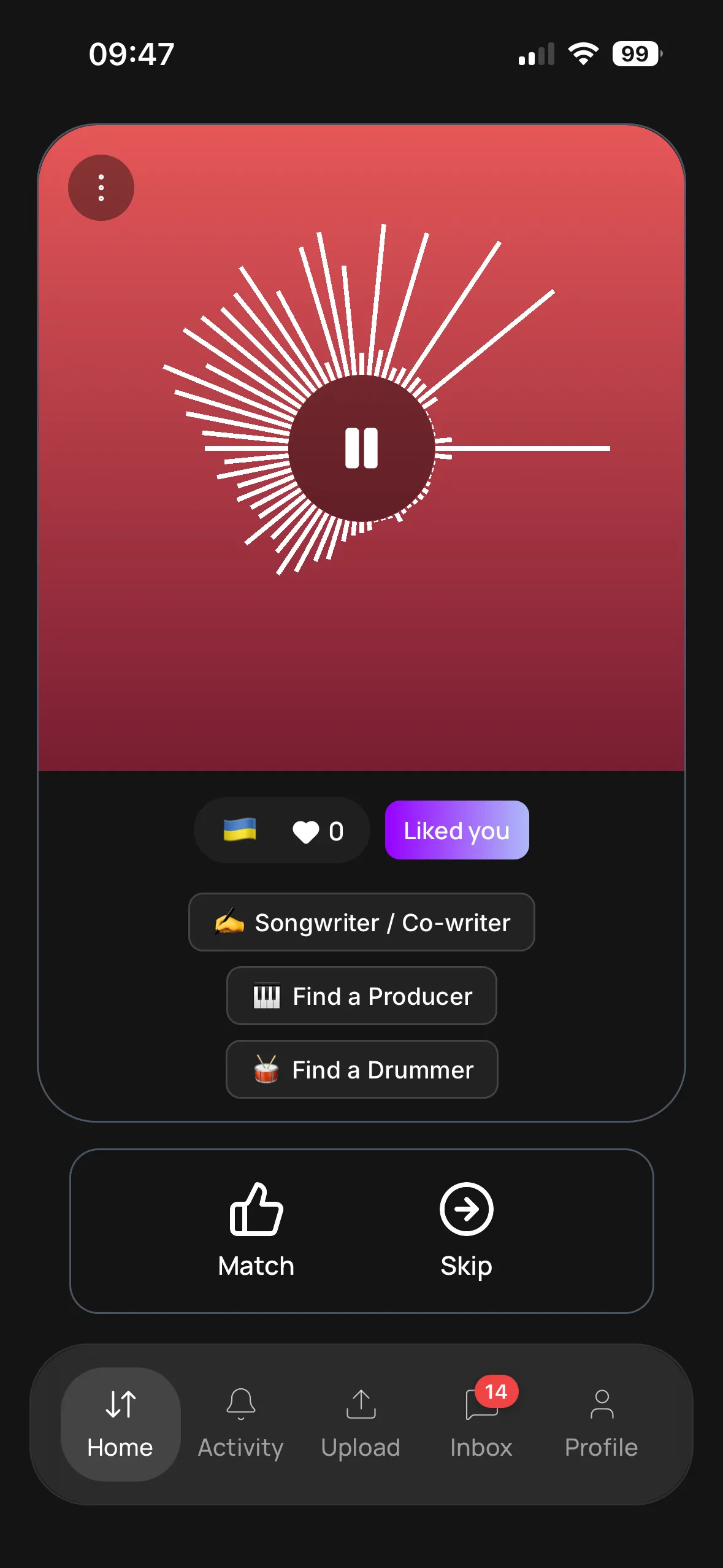 Muselink discover screen matching producers and vocalists by genre and style